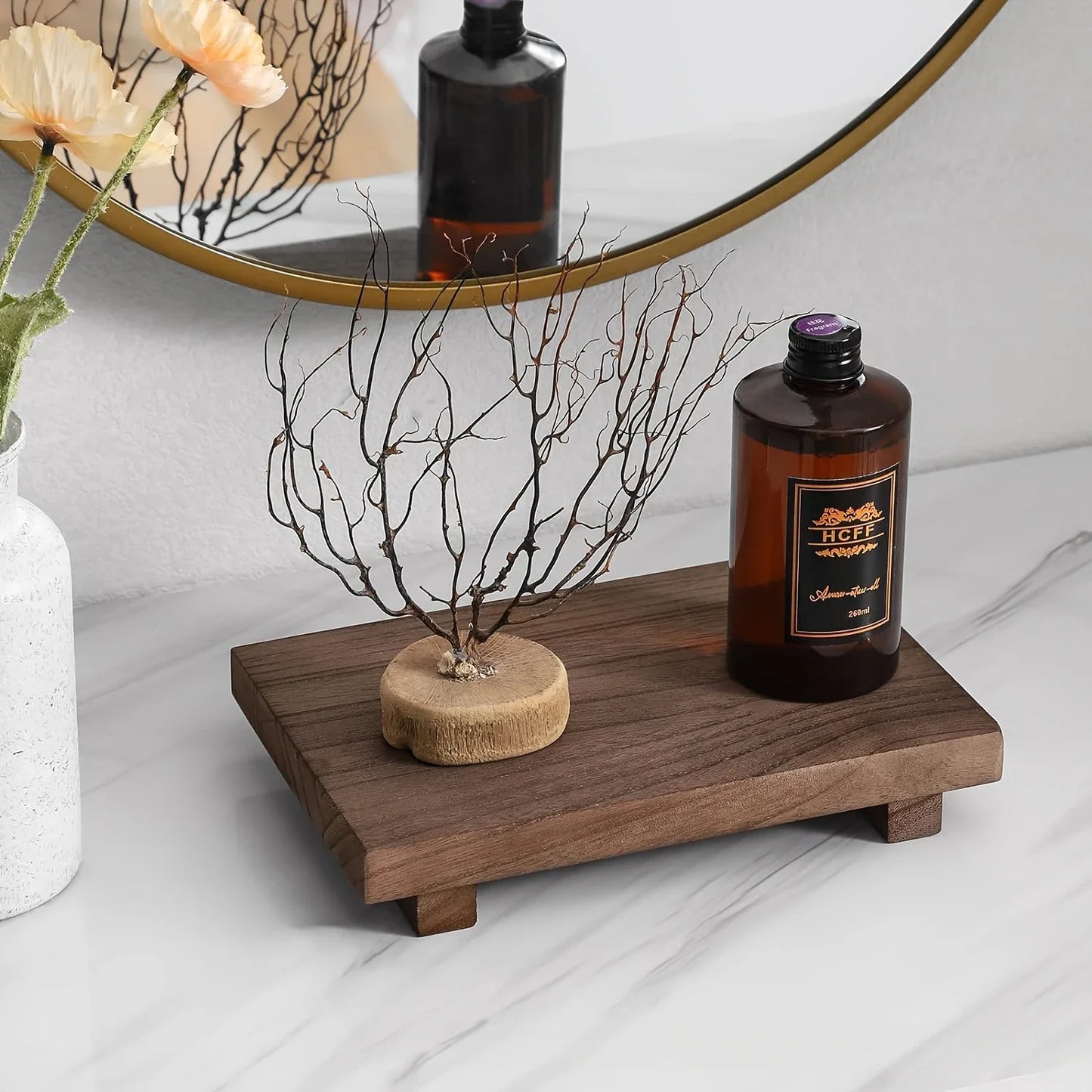 Elevated Wood Pedestal Tray